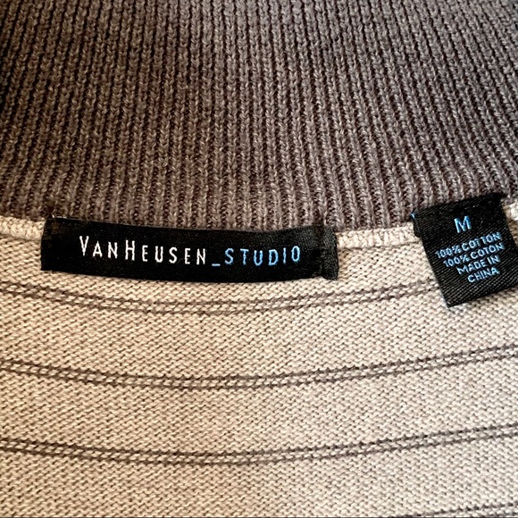 VAN HEUSEN Studio 1/4 Zip Striped Sweater—SZ. Med - Picture 7 of 12
